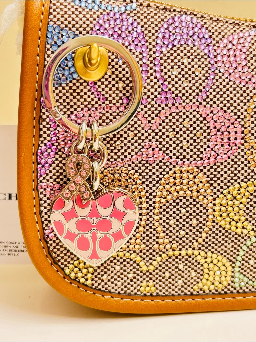 NWOT RARE Coach Y2K Cancer Awareness Heart Photo Keychain/ Bag Charm